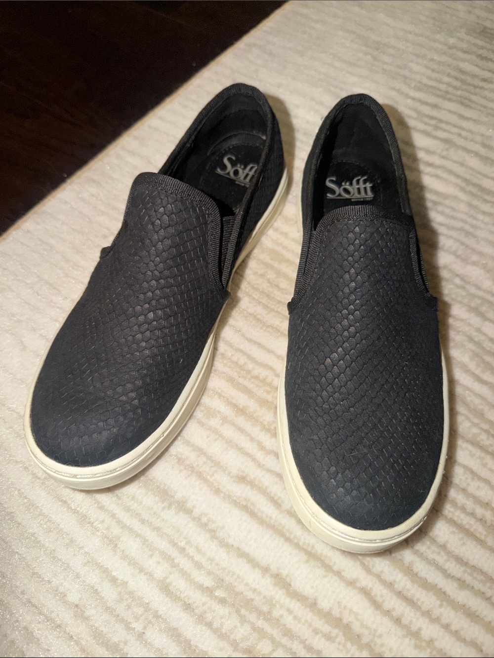 Söfft Black Textured Slip-On Loafers with Cream Sole